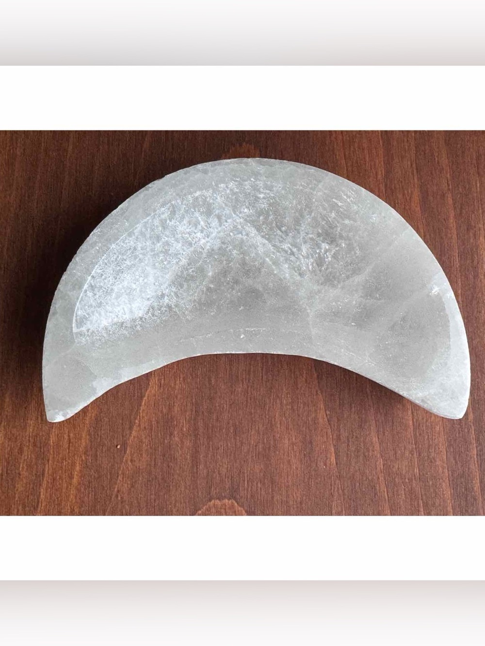 Selenite Crescent Moon Bowl Crystal Jewelry Trinket Dish 5”